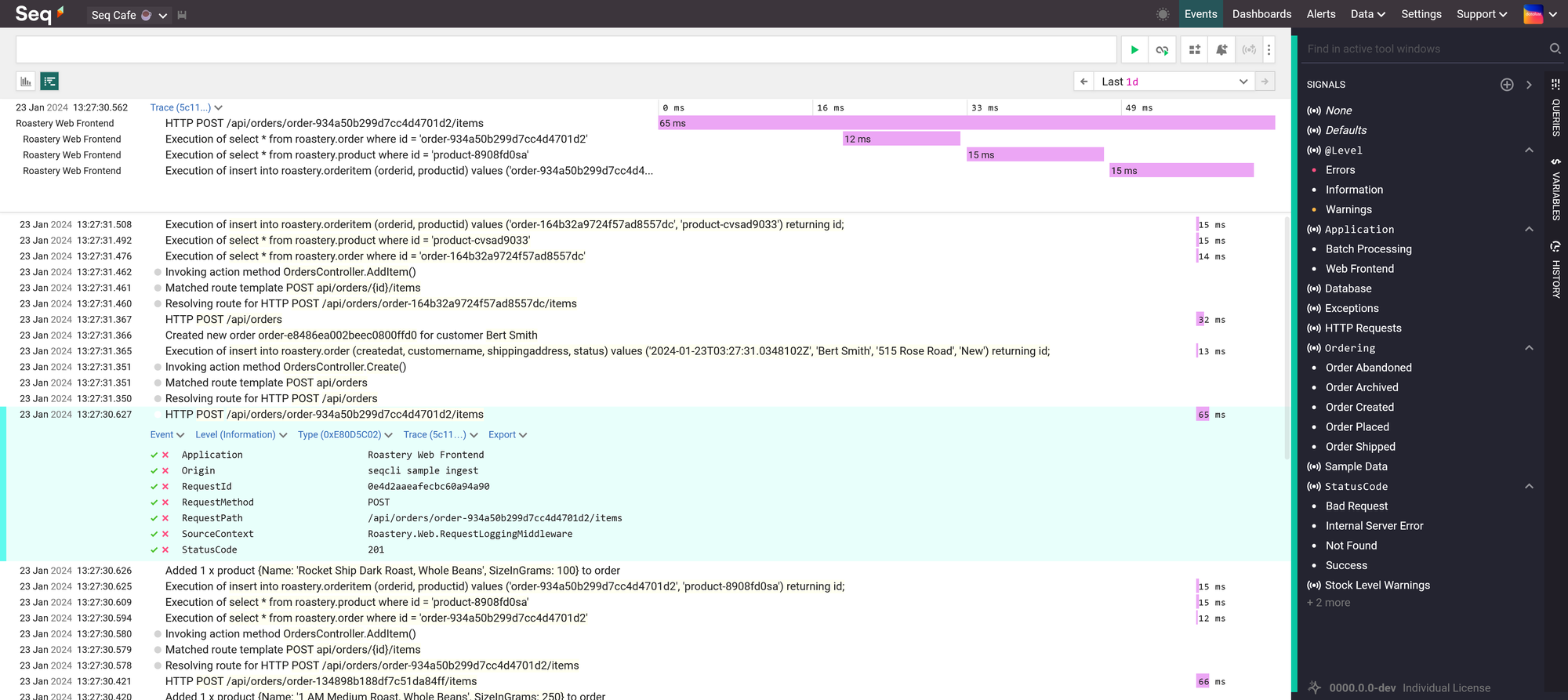 Seq - centralized structured logs